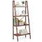 Rustic 4-Tier Walnut Wicker Bookshelf with Ladder Style Storage for Home and Office